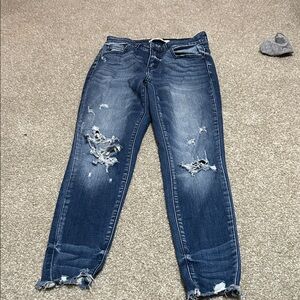 KanCan Ripped Ankle Jeans in Dark Blue